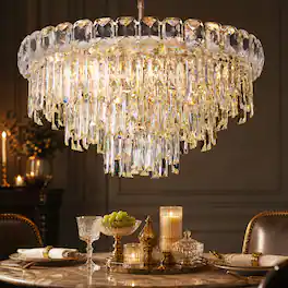 Siljoy - 24 Inch Round Luxury Multi-Layer Crystal Chandelier, Ceiling Pendant Light for Living Room and Foyer - Rose Gold