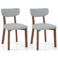 Costway Upholstered Dining Chairs Set of 2 with Solid Rubber Wood Frame, Curved Backrest - Gray - Front_Zoom