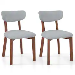 Costway - Upholstered Dining Chairs Set of 2 with Solid Rubber Wood Frame, Curved Backrest - Gray