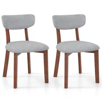 Front. Costway - Upholstered Dining Chairs Set of 2 with Solid Rubber Wood Frame, Curved Backrest - Grey.