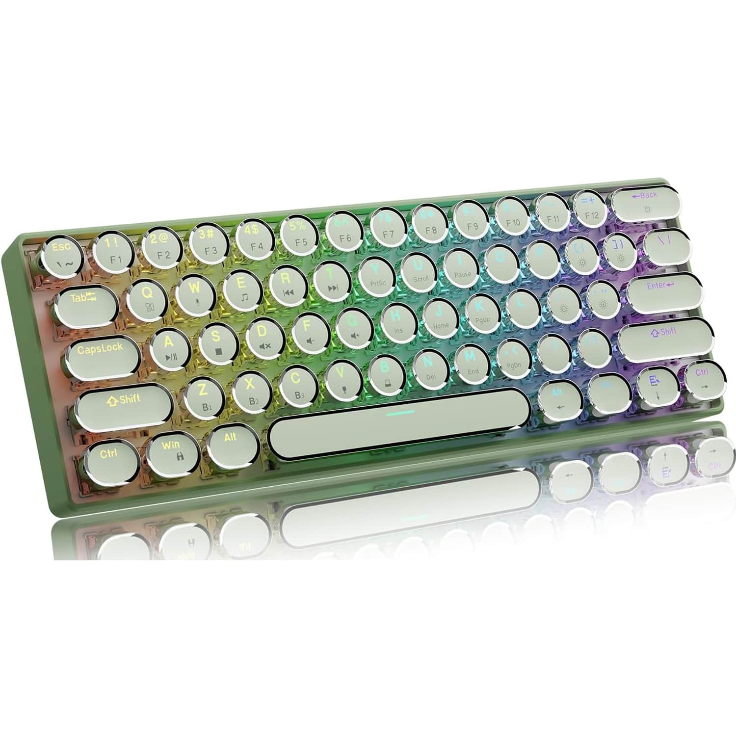 PARKER SLATER - G61 wireless mechanical typewriter keyboard with 60% layout, rainbow backlight, red switches, and design - Green