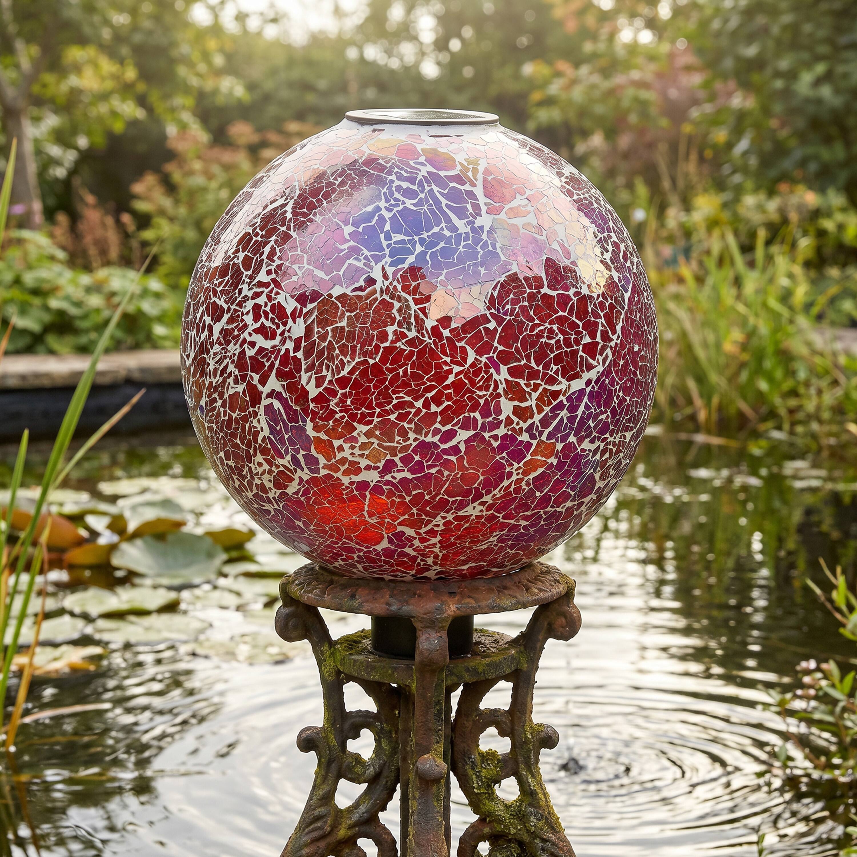 Alt View 5. Sunnydaze - Mosaic Gazing Ball with Solar Light - 10 in - Pearl Pink.