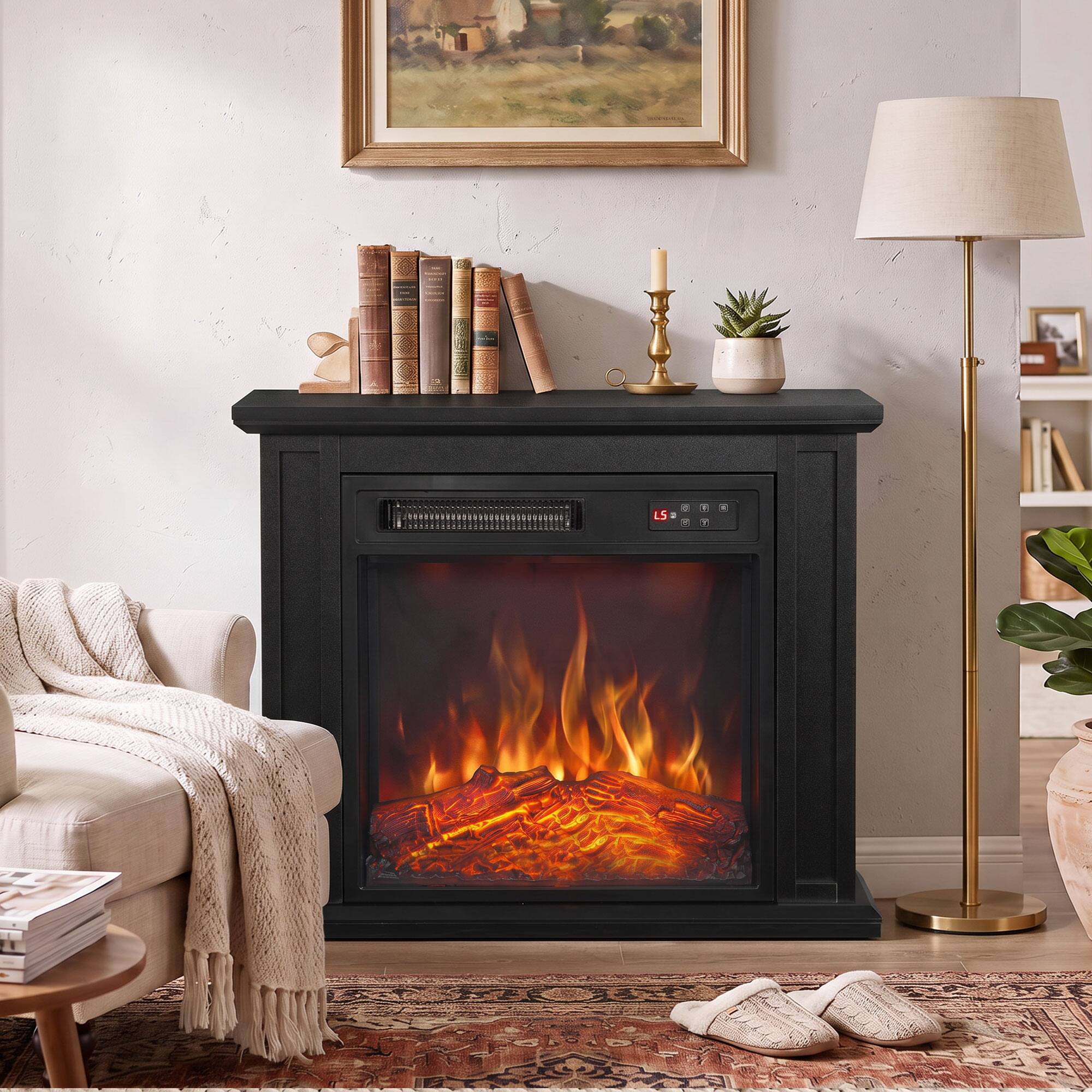 Alt View 7. Homcom - Freestanding Electric Fireplace with Mantel - Black.