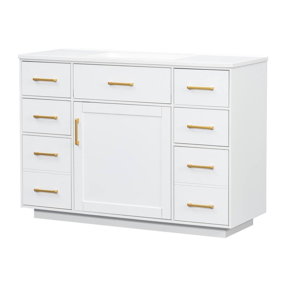 Alt View 7. Loheer - Loheer 48 inch bathroom vanity with sink, white freestanding vanity cabinet with 7 drawers - White.