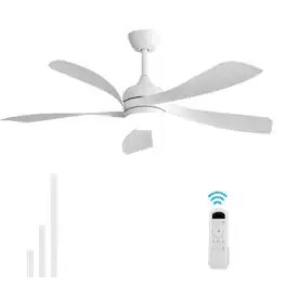 Sofucor - 52 Inch Remote Controlled Ceiling Fan and Light 5 Reversible Blades & DC Motor Farmhouse Ceiling Fan - White