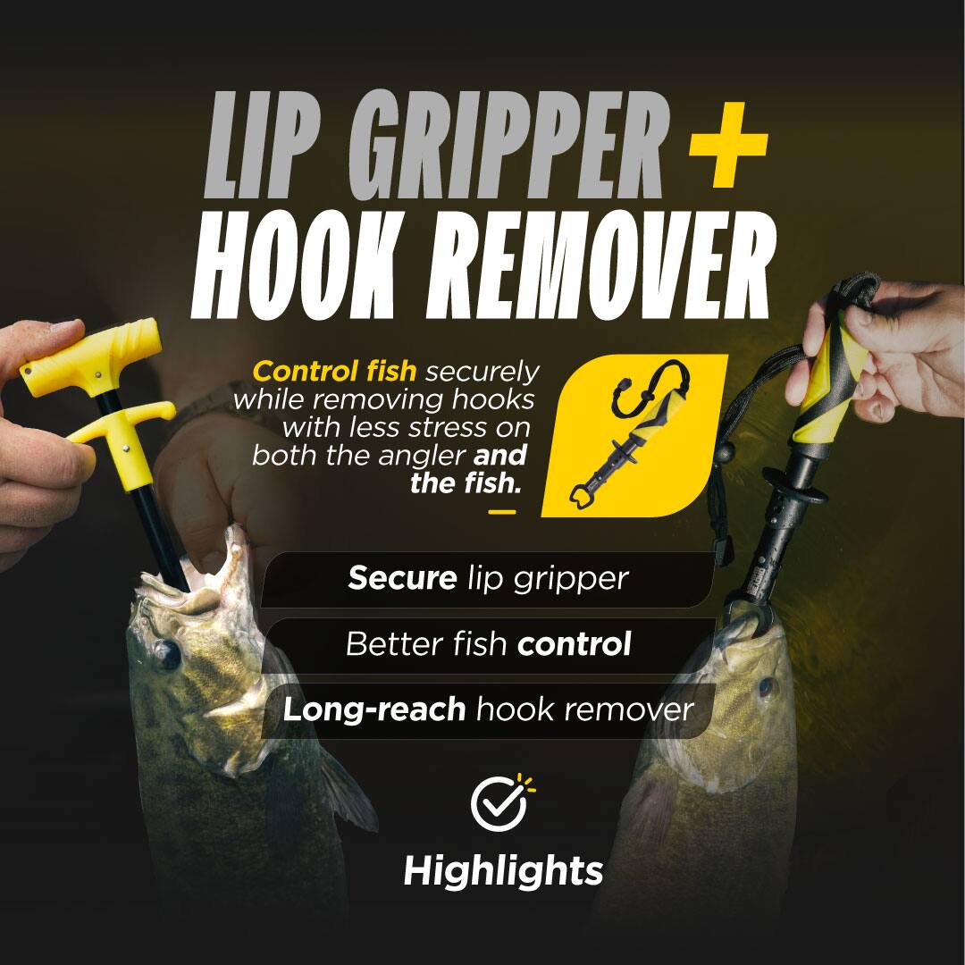 LIP GRIPPER + HOOK REMOVER

Control fish securely while removing hooks with less stress on both the angler and the fish.

- Secure lip gripper
- Better fish control
- Long-reach hook remover

Highlights