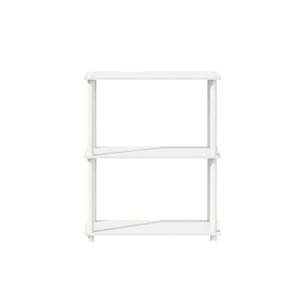 Back. FurniFact - Engineered Wood 3-Tier Display Rack with Shelving Unit and Bookcase for Home - White/White.