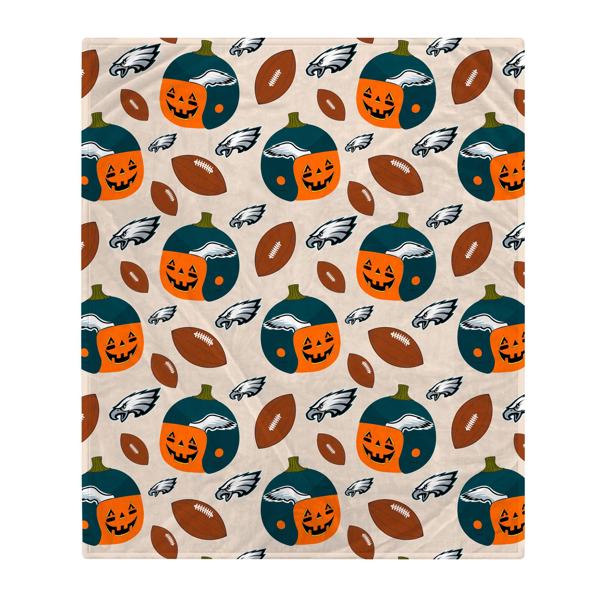 Front. Pegasus - Philadelphia Eagles 60" x 70" Pumpkin Helmet Corral Fleece Blanket - Multicolor.