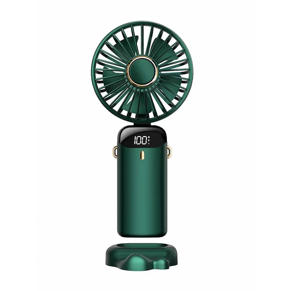 Cluzine - Dark Green Handheld Portable Fan, 5 Speeds, 21H Battery, Type-C Charging, LED Display, Ultra-Lightweight