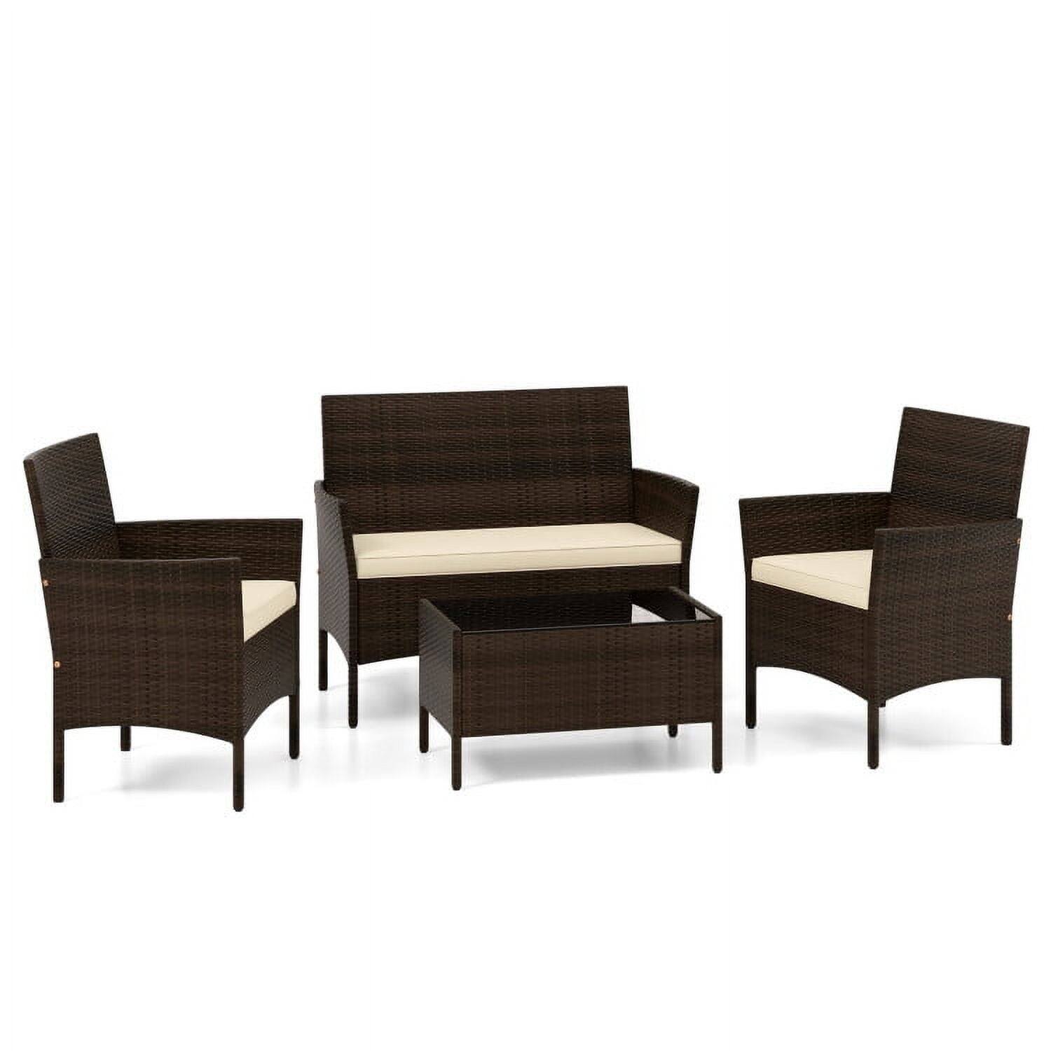 Alt View 6. Kadyn - 4 Piece Patio Rattan Conversation Set, Small Patio Conversation Furniture Set with Cozy Seat Cushions-Beige - Beige.