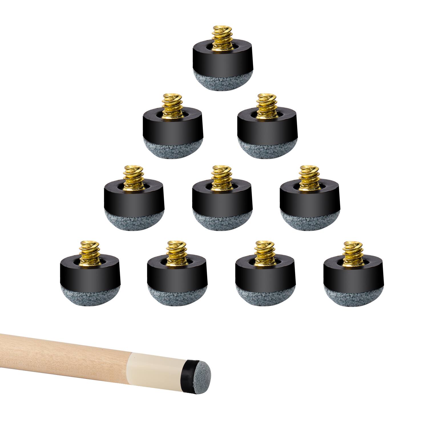 Front. GSE Games & Sports Expert - 10 Pieces 12mm Soft Pool Cue Tips, Billiard Pool Cue Stick Screw-on Tips Replacement - Black.