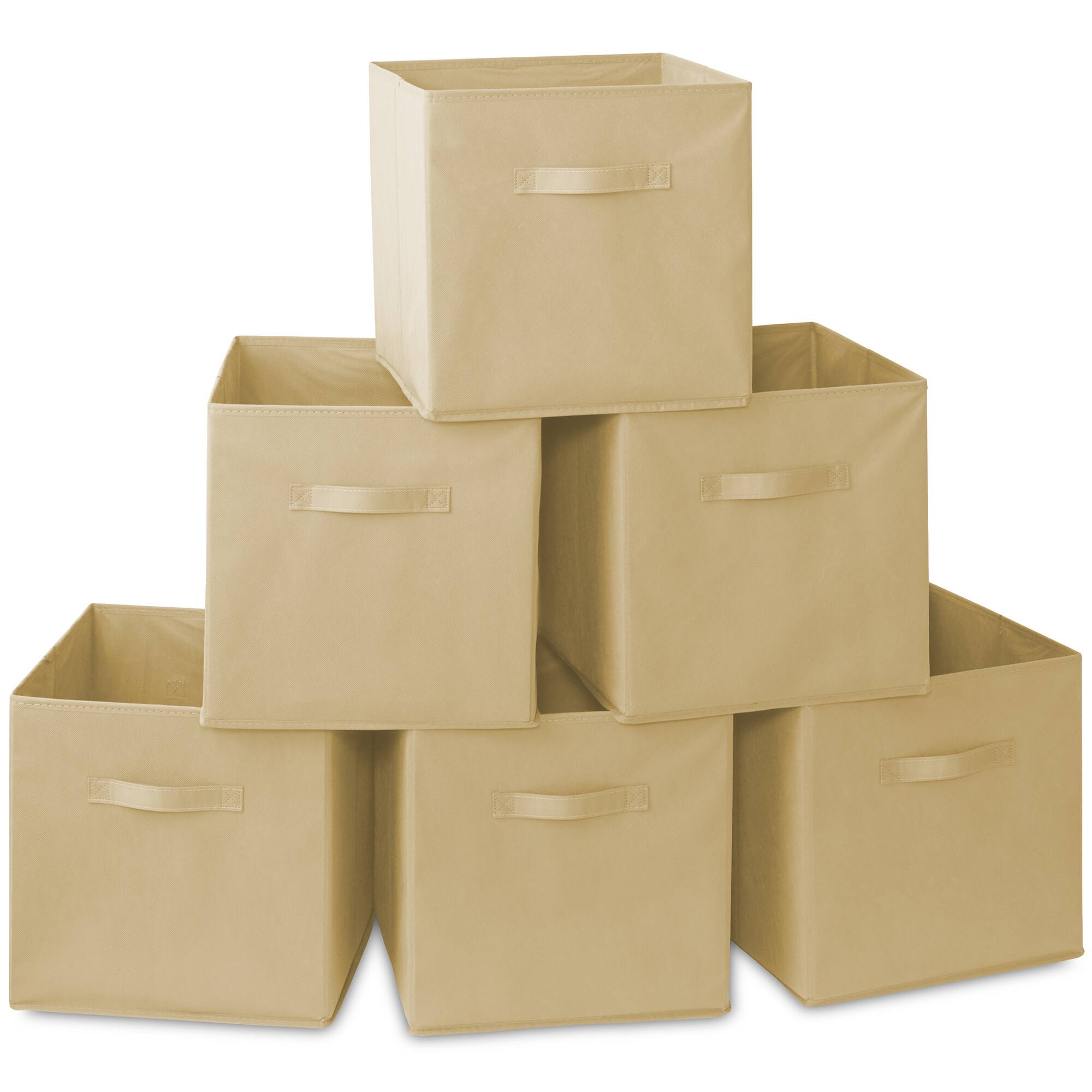 Casafield - (Set of 6) Collapsible Fabric Cubes - Storage Bins - Sand