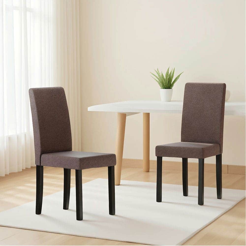 Kadyn - Set of 2 Mid-Century Modern Parson Chairs with Fabric Upholstery, Finish - Brown