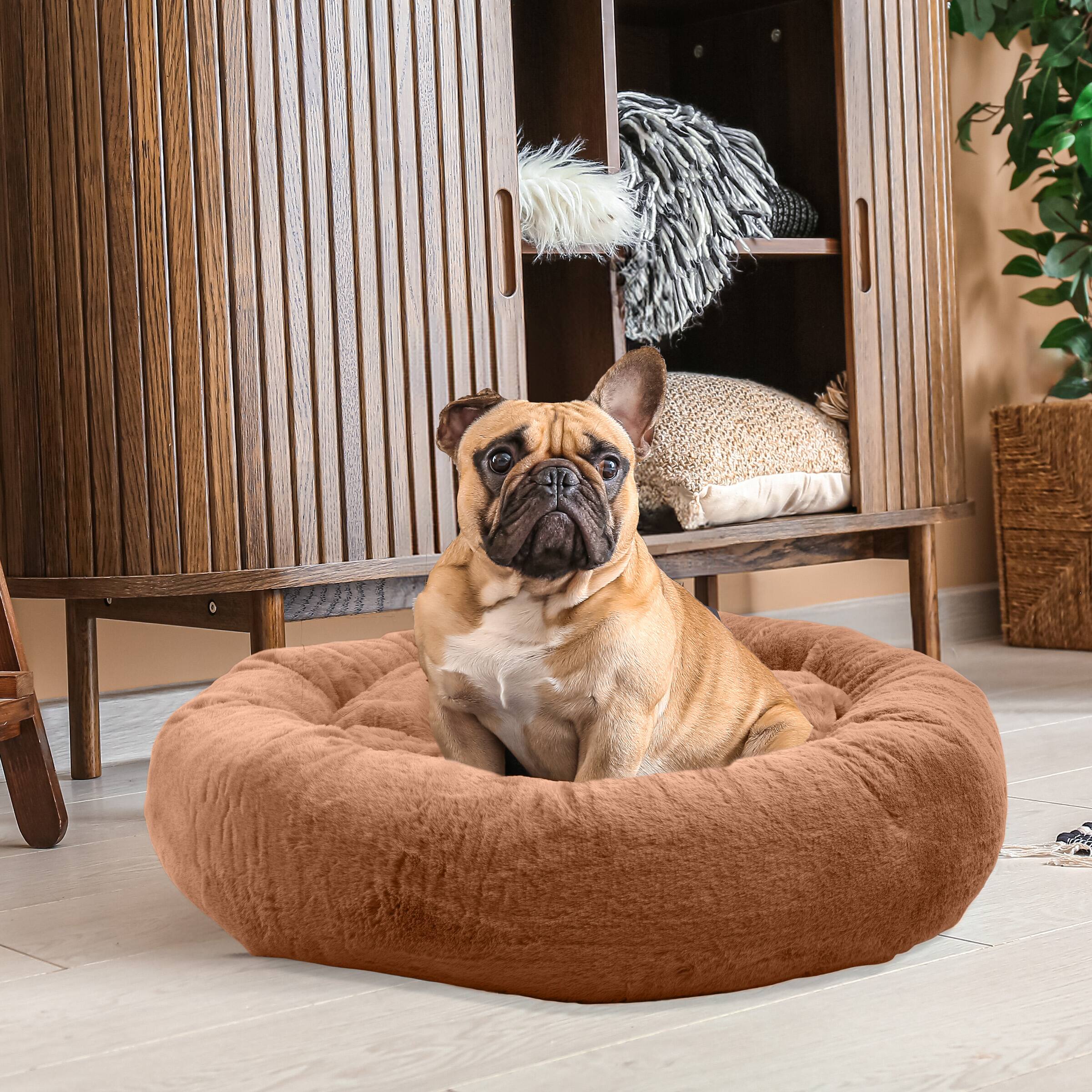 Alt View 1. PetMaker - 30in Donut Dog Bed for Medium Pets - Beige.
