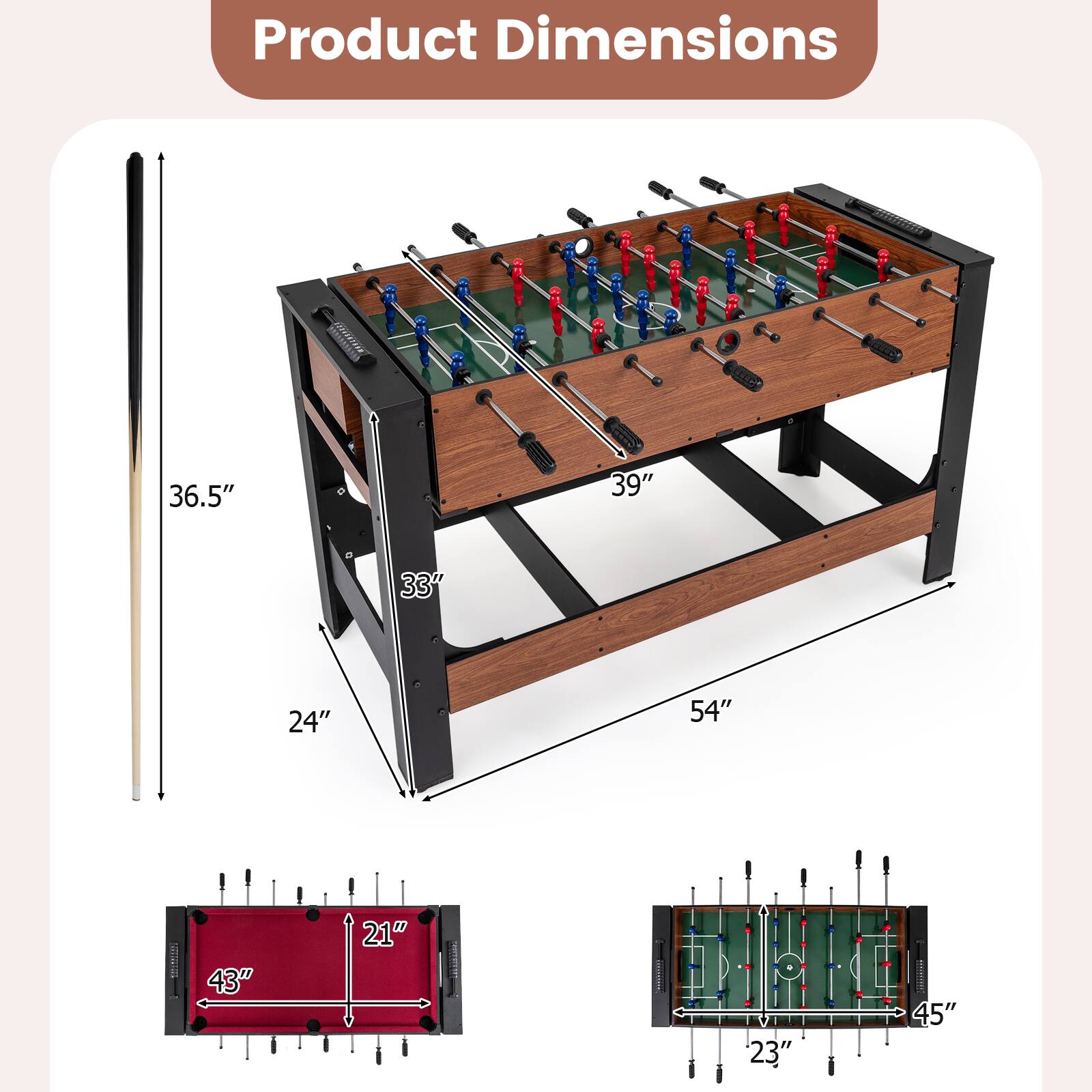 Product Dimensions: 36.5" x 39" x 33" x 24" x 54" | 43" x 21" | 45" x 23"