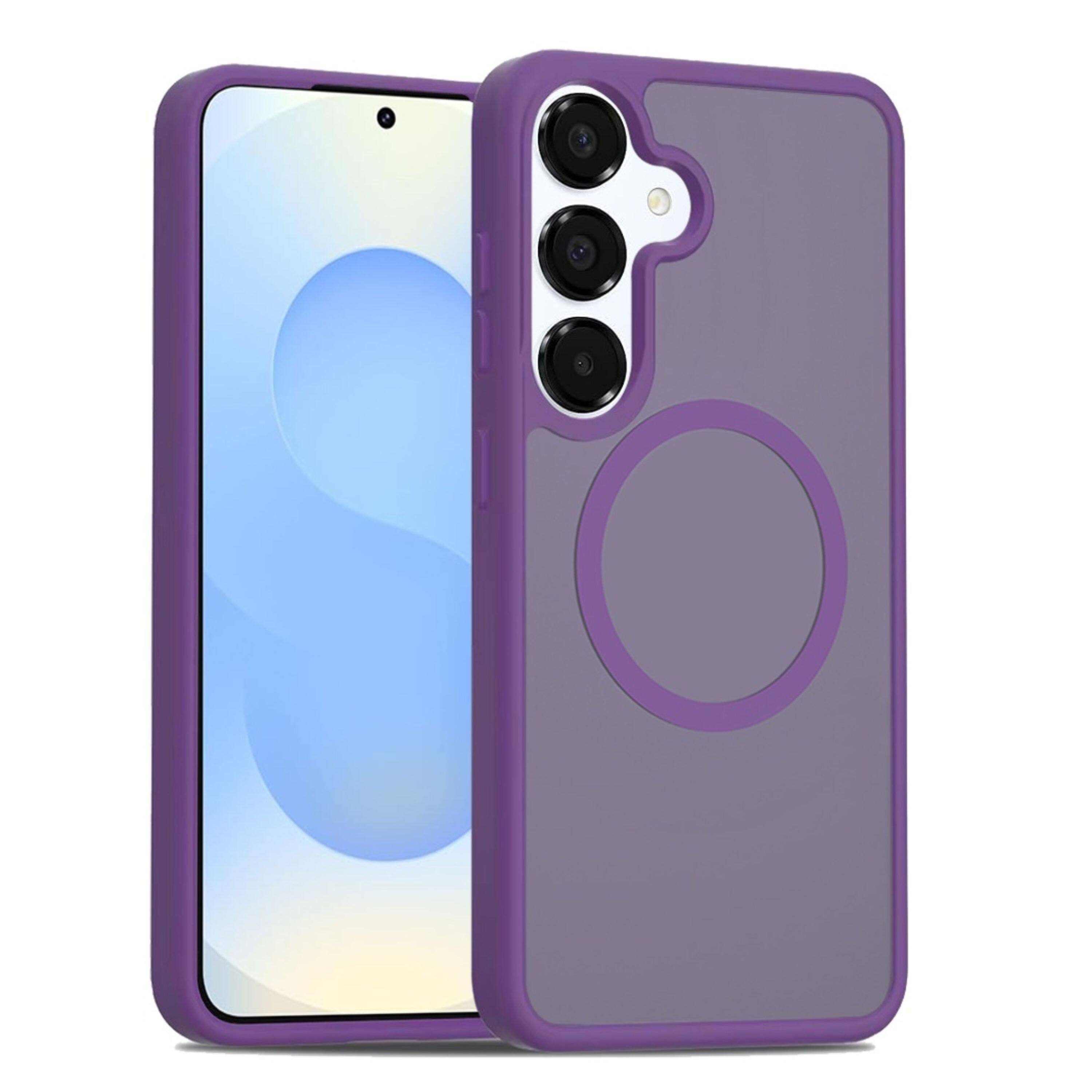 Front. Kitcheniva - Smooth Translucent Magnetic Circle Phone Case With Tempered Glass For Samsung Galaxy S25+/S24+ Dark Purple - Dark Purple.
