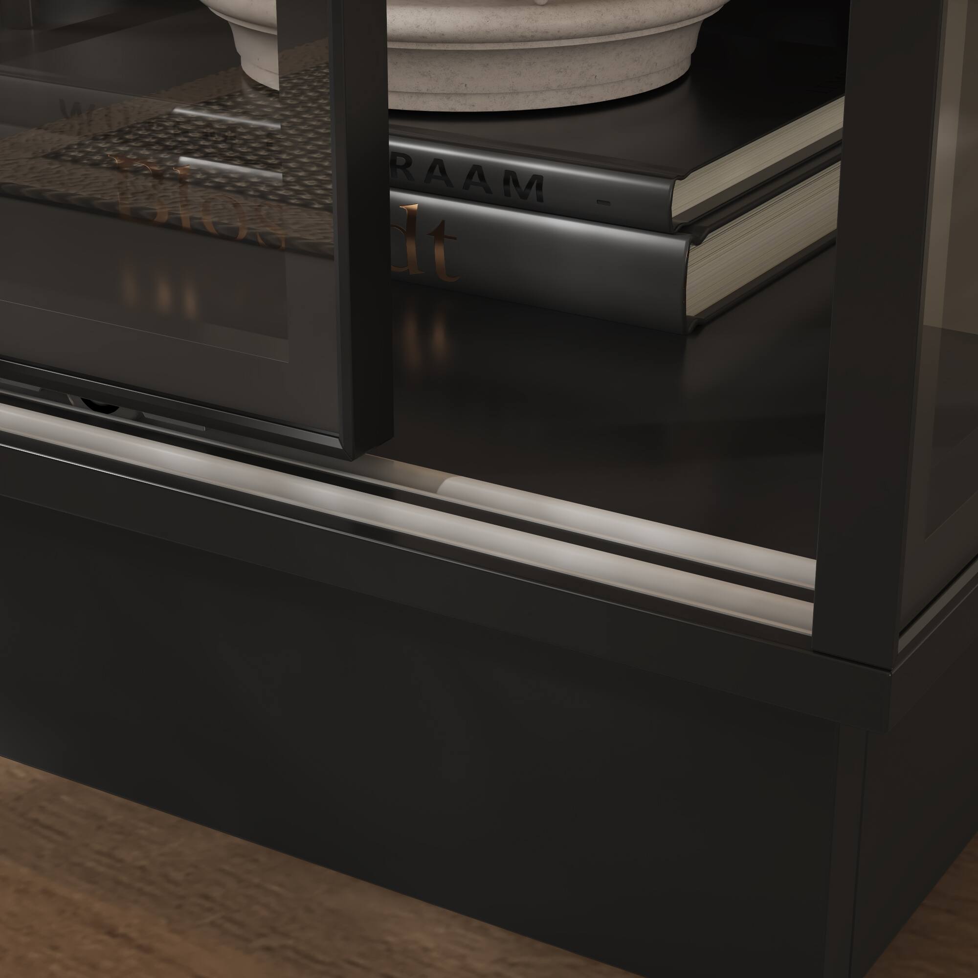 Alt View 5. Famapy - Tempered Glass Display Cabinet with LED Lights, Metal Frame Curio Cabinet for Collectibles and Storage - Black.