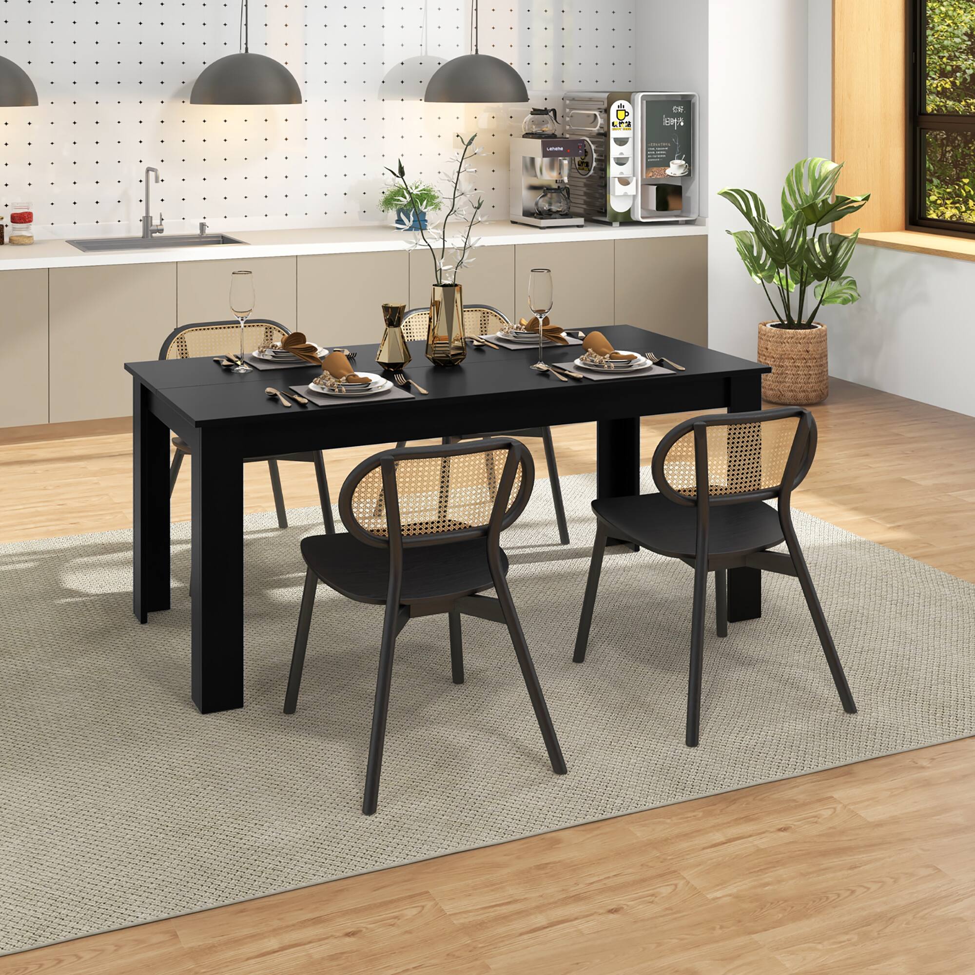 Alt View 7. Gymax - Gymax 63'' Dining Table Rectangular Modern Kitchen Table For 6 People Home Furniture - Dark Coffee.