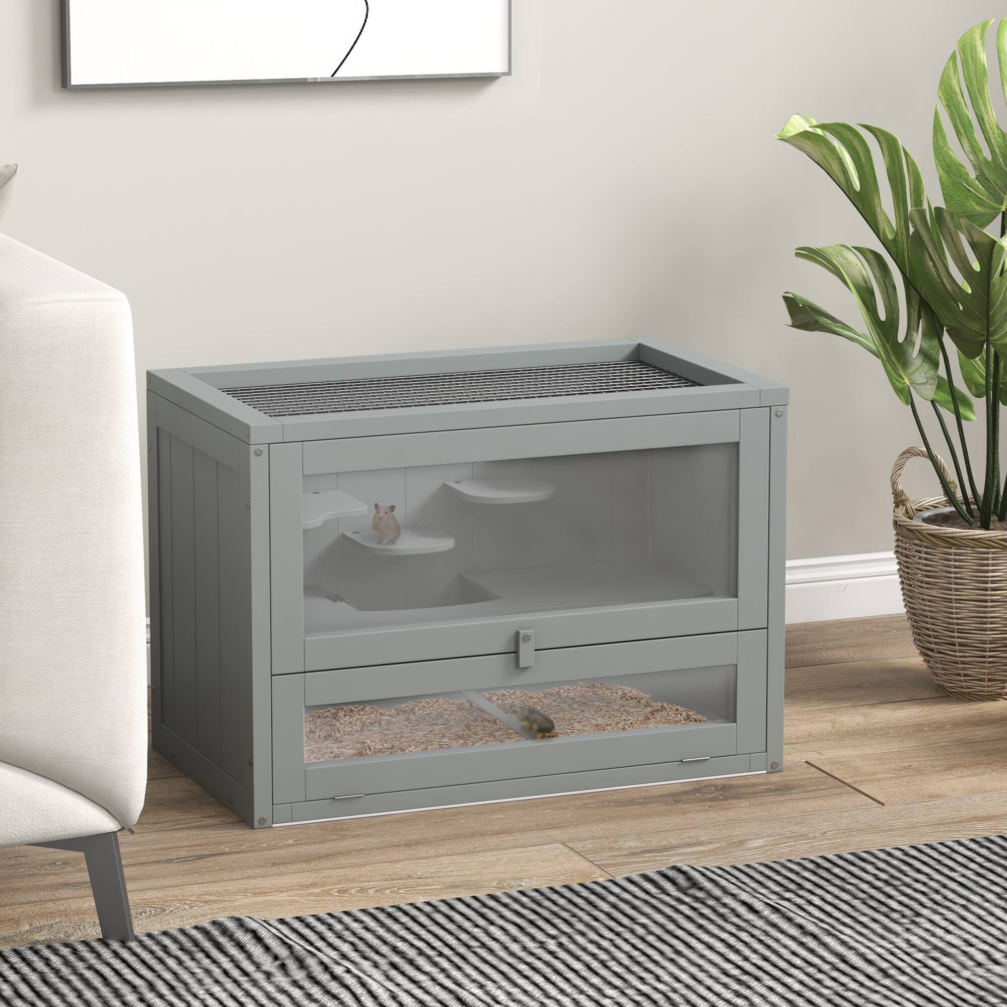 Alt View 1. Pawhut - Hamster Cage with Openable Top, Door, Shelf.