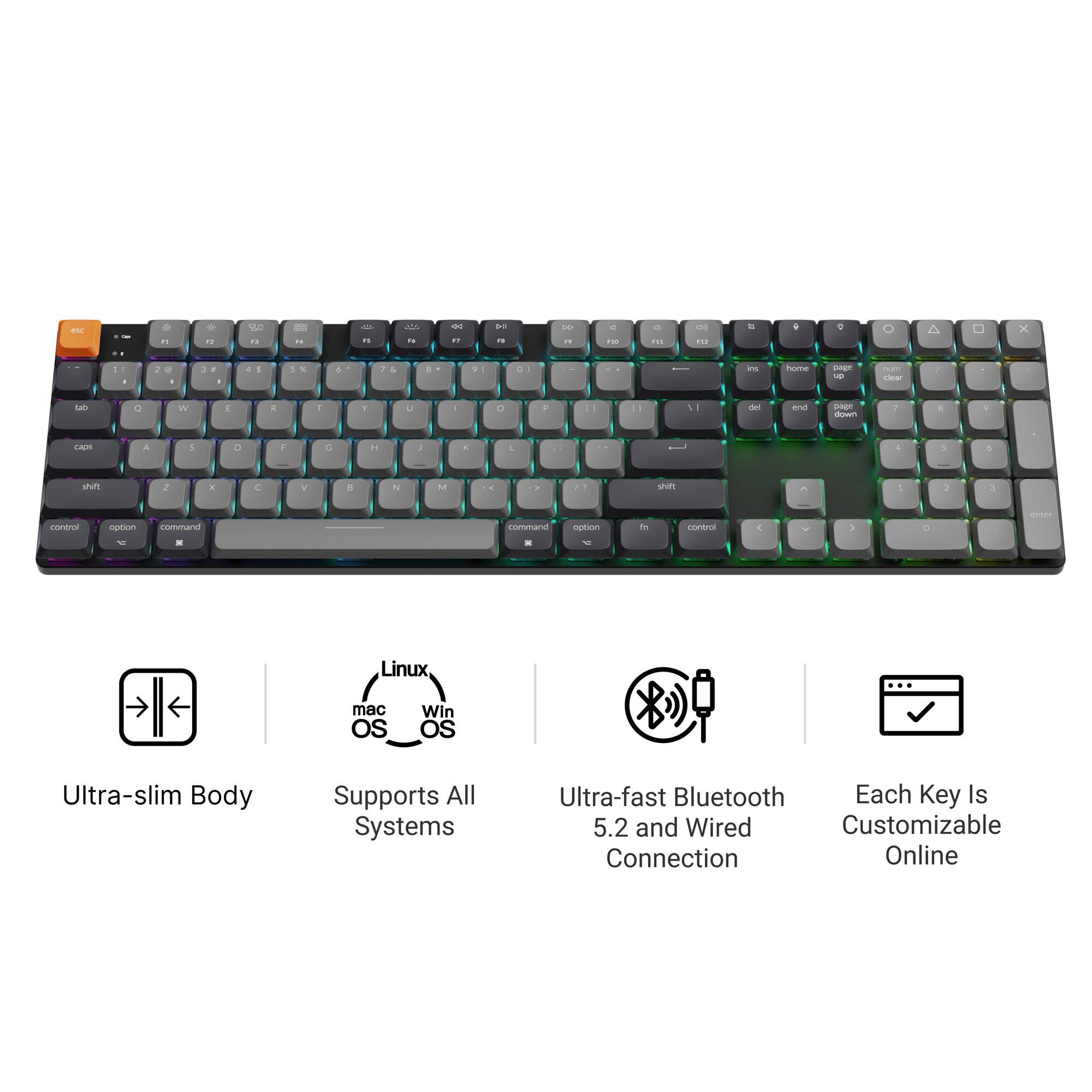 Ultra-slim Body Supports All Systems Ultra-fast Bluetooth Each Key Is 5.2 and Wired Customizable Connection Online