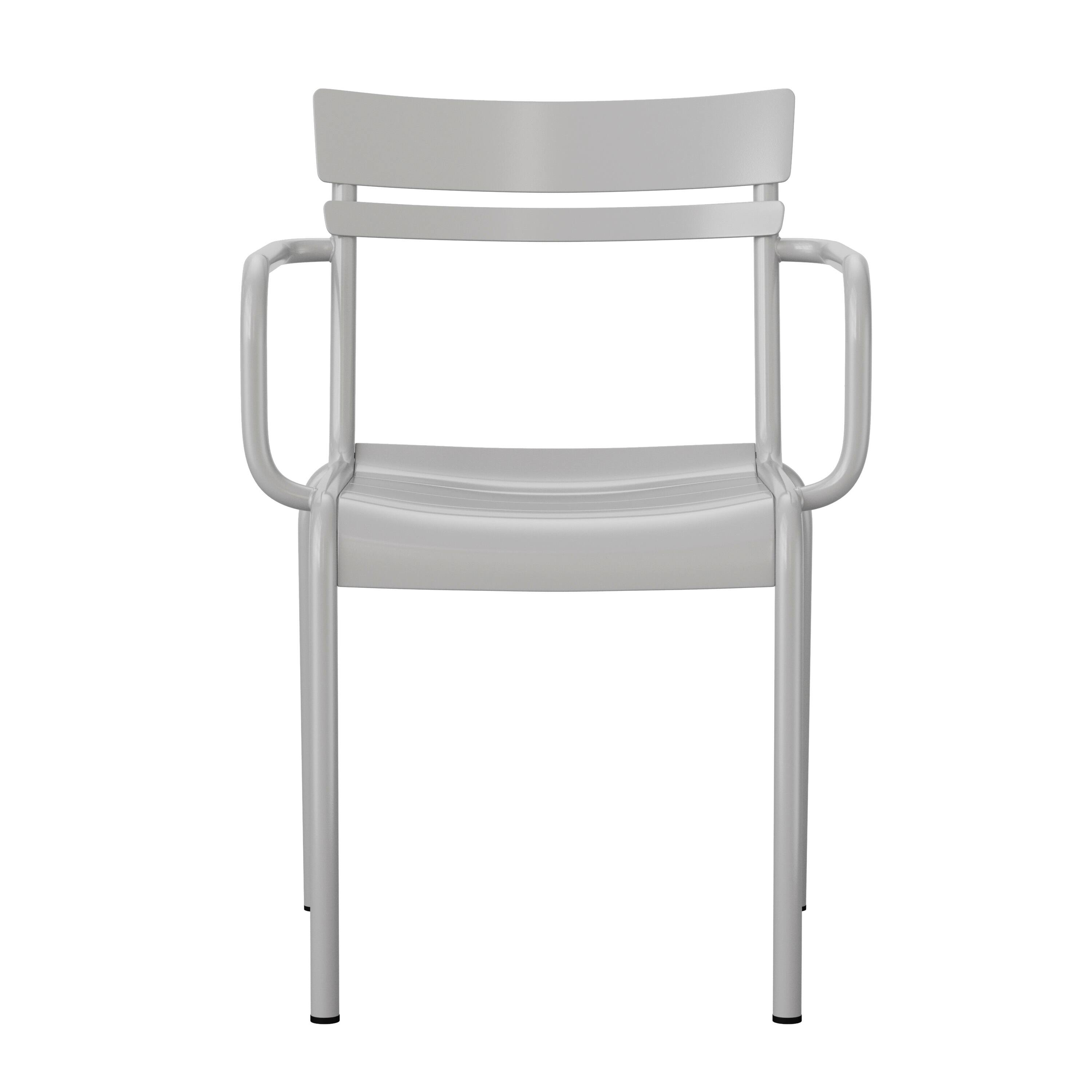 Alt View 10. Emma + Oliver - Rennes Powder Coated Steel Stacking Dining Chair with Arms and 2 Slat Back for Indoor-Outdoor Use - Silver.