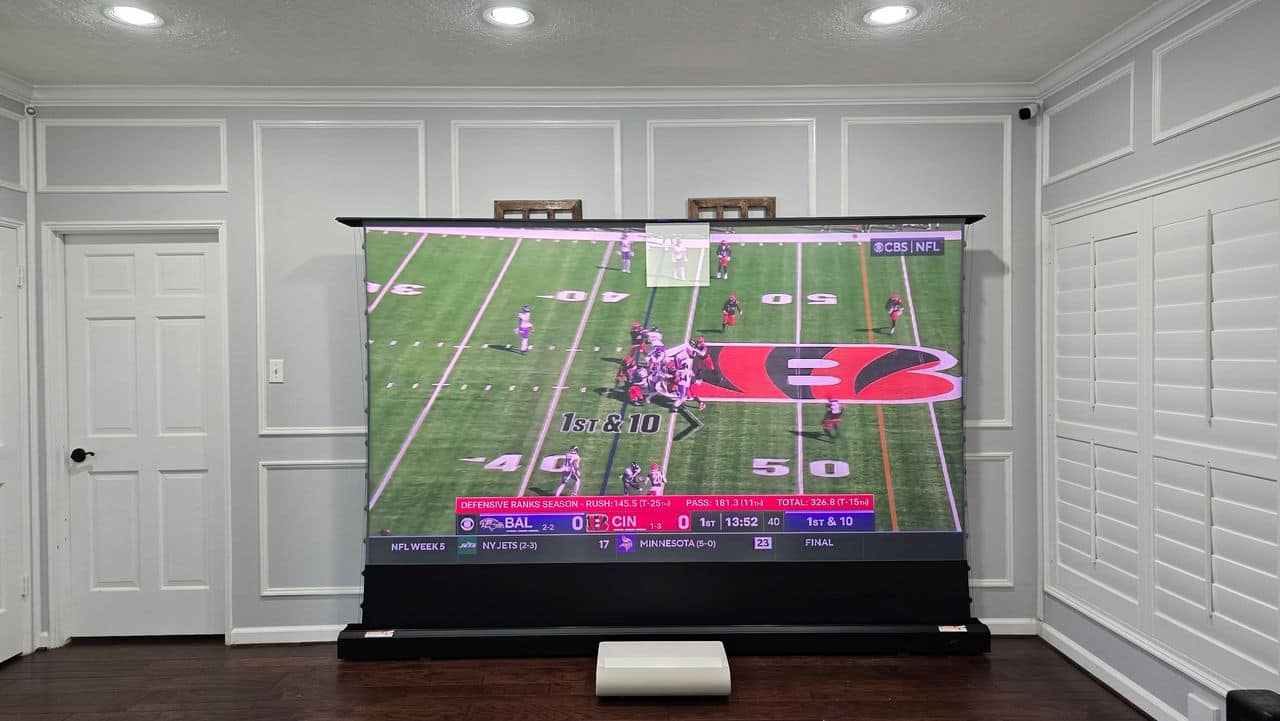 Elite Screens - Kestrel Tab-Tension 3 CLR®5,126"Diag,16:9,Electric Floor-Rising Ceiling Light Rejecting Projector Screen,FTE126H3-CLR5