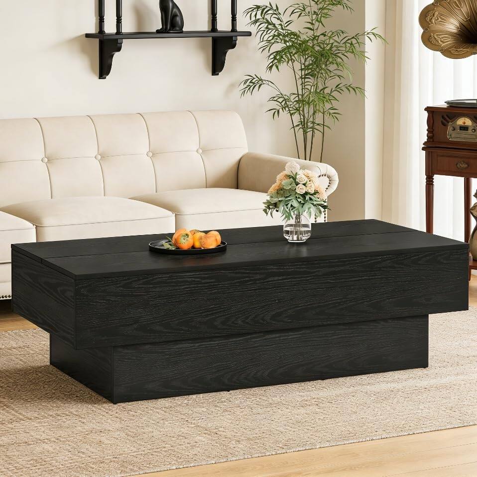 Alt View 1. Tribesigns - 55" Black Rectangle Coffee Table for Living Room - Black.