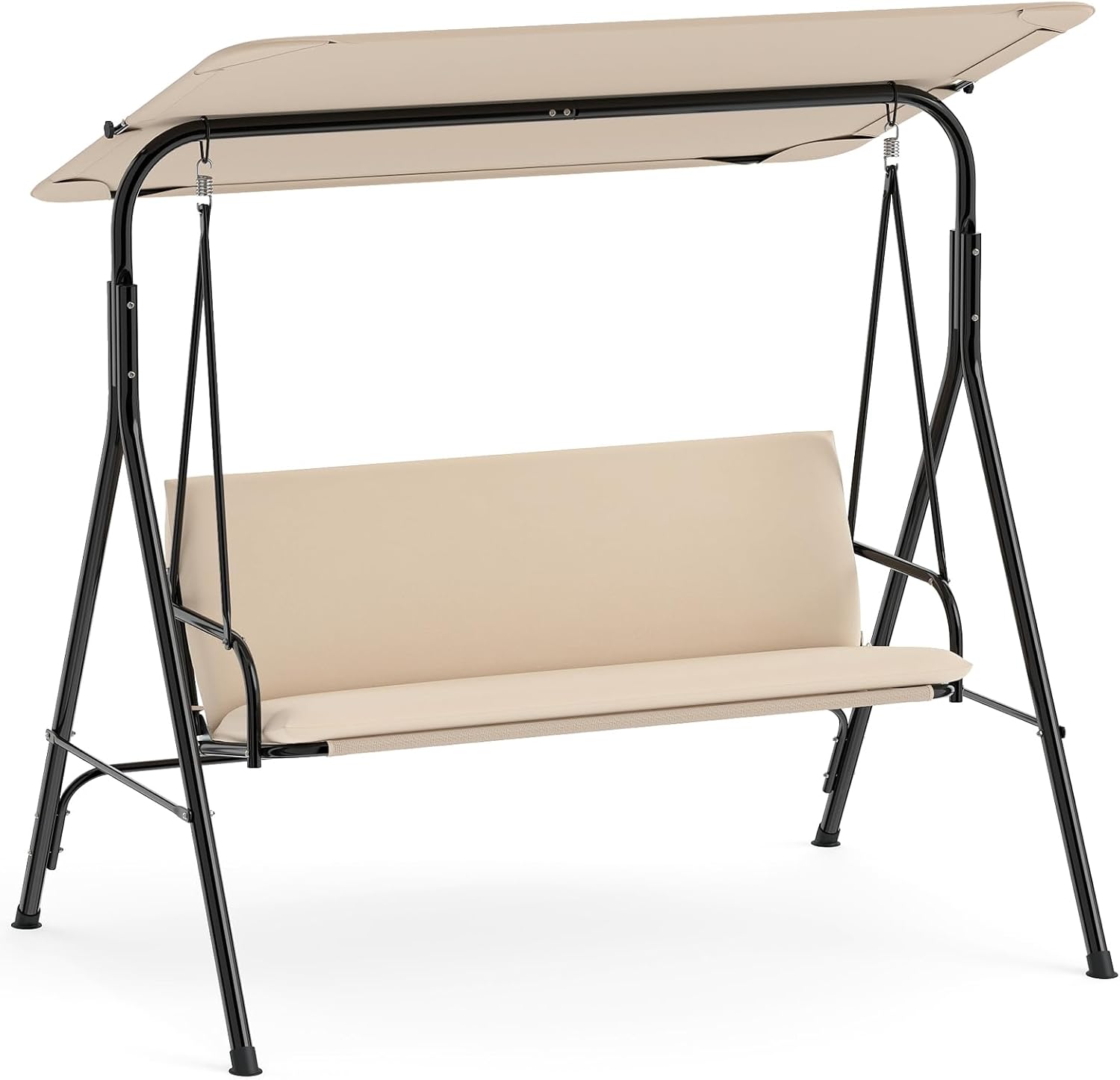Gymax - 3-Seat Outdoor Patio Swing Chair w/ ArmrestsAdjustable Tilt Canopy & Stand - Beige price history on PriceWatchPro