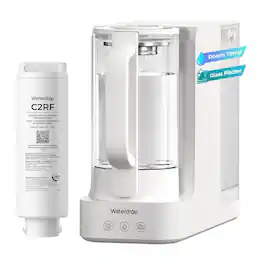 Waterdrop - C2S Countertop RO Filtration System, 40oz Autofill Glass Pitcher, EXTRA C2RF Filter - White