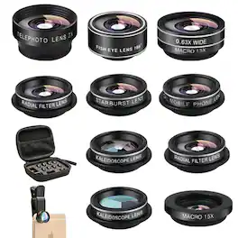 TECH SAFARI - Phone Camera Lens Kit Clip On Fisheye macro wide Angle Attachment With Travel Case For 14 13 12 11 X Pro Max - Default