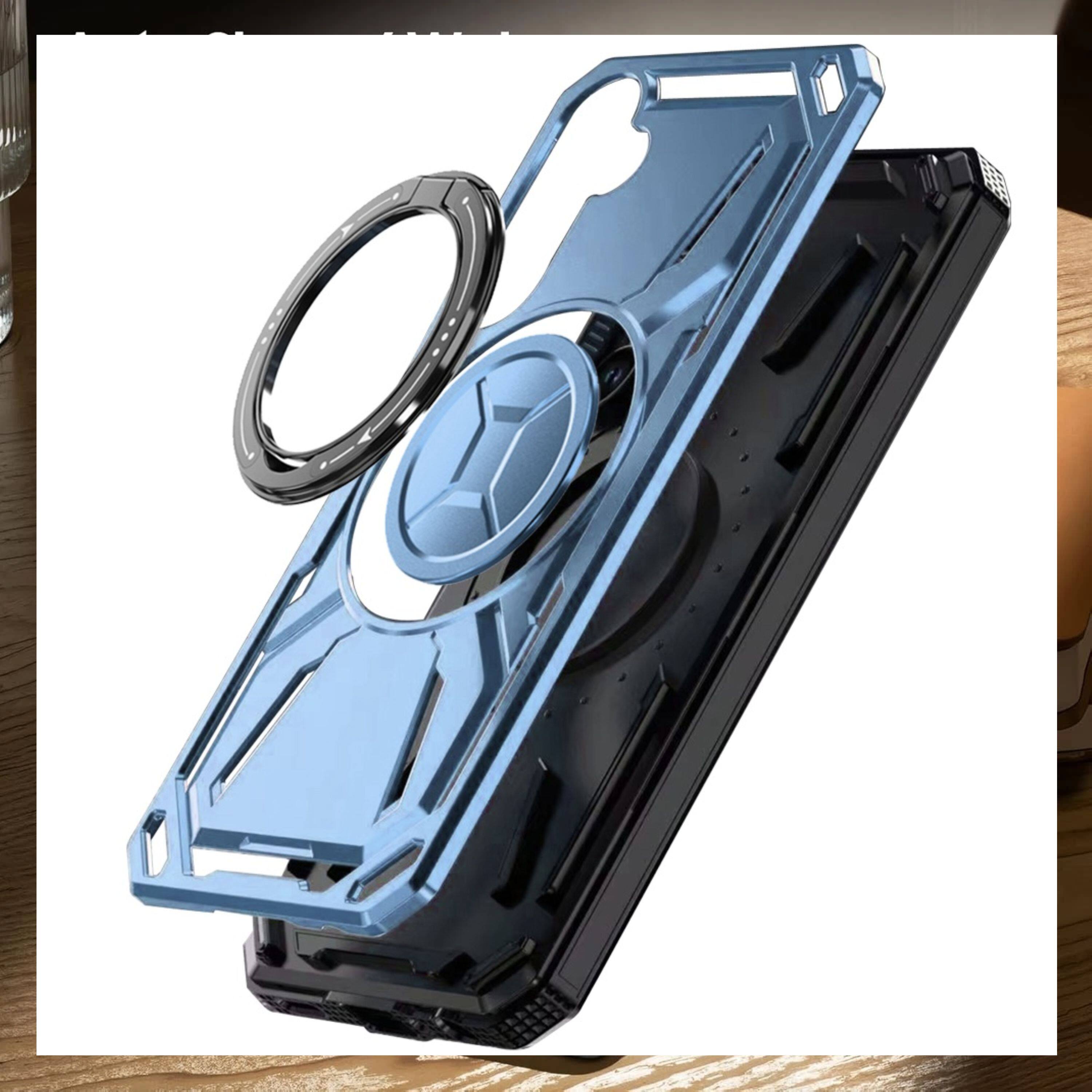 Left. Kitcheniva - Shockproof Magnetic Circle Rotating Metal Stand Phone Case With Tempered Glass Samsung Galaxy S26+ Plus Light Blue - Light Blue.