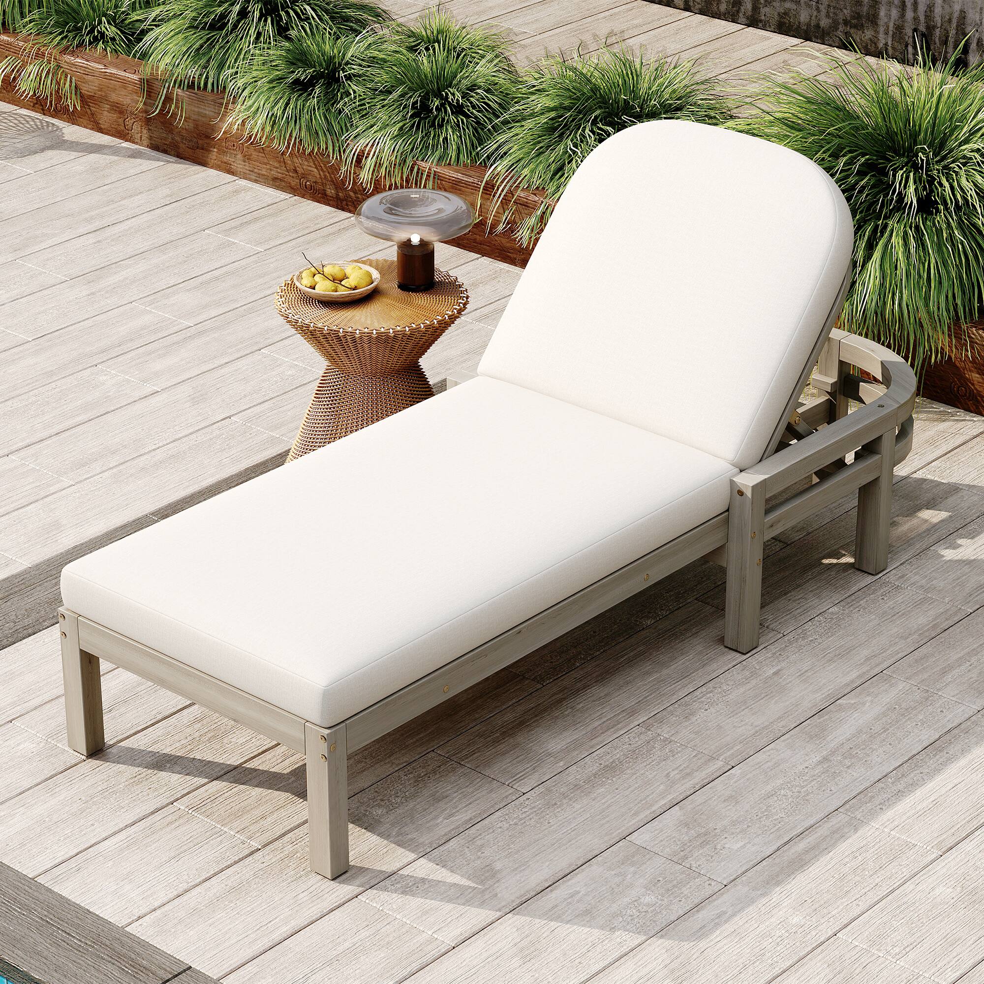 Alt View 2. Meqiodas - Outdoor Chaise Lounge, Premium Patio Recliner with Arched Backrest, 5-Position Adjustable Backrest, Outdoor Lounge Chair - Gray.