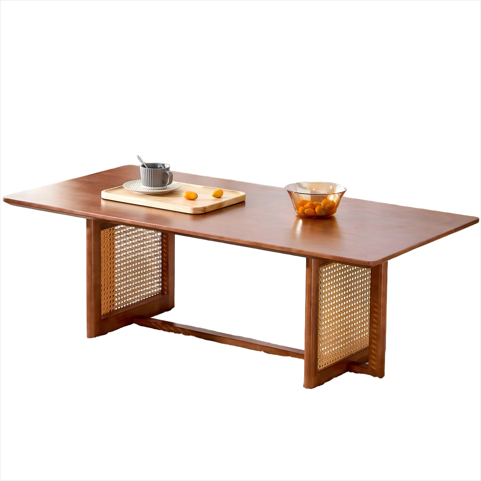 Alt View 8. Ecooso - Chinese style log wind Imitation rattan Walnut color tea table rectangular solid wood coffee low table - Walnut.