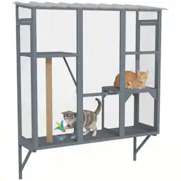 PULUZ - Catio Outdoor, Window Catio for 2-3 Large Indoor Cats w/ 2 Jumping Platforms, Scratching Post, for Playing, Napping