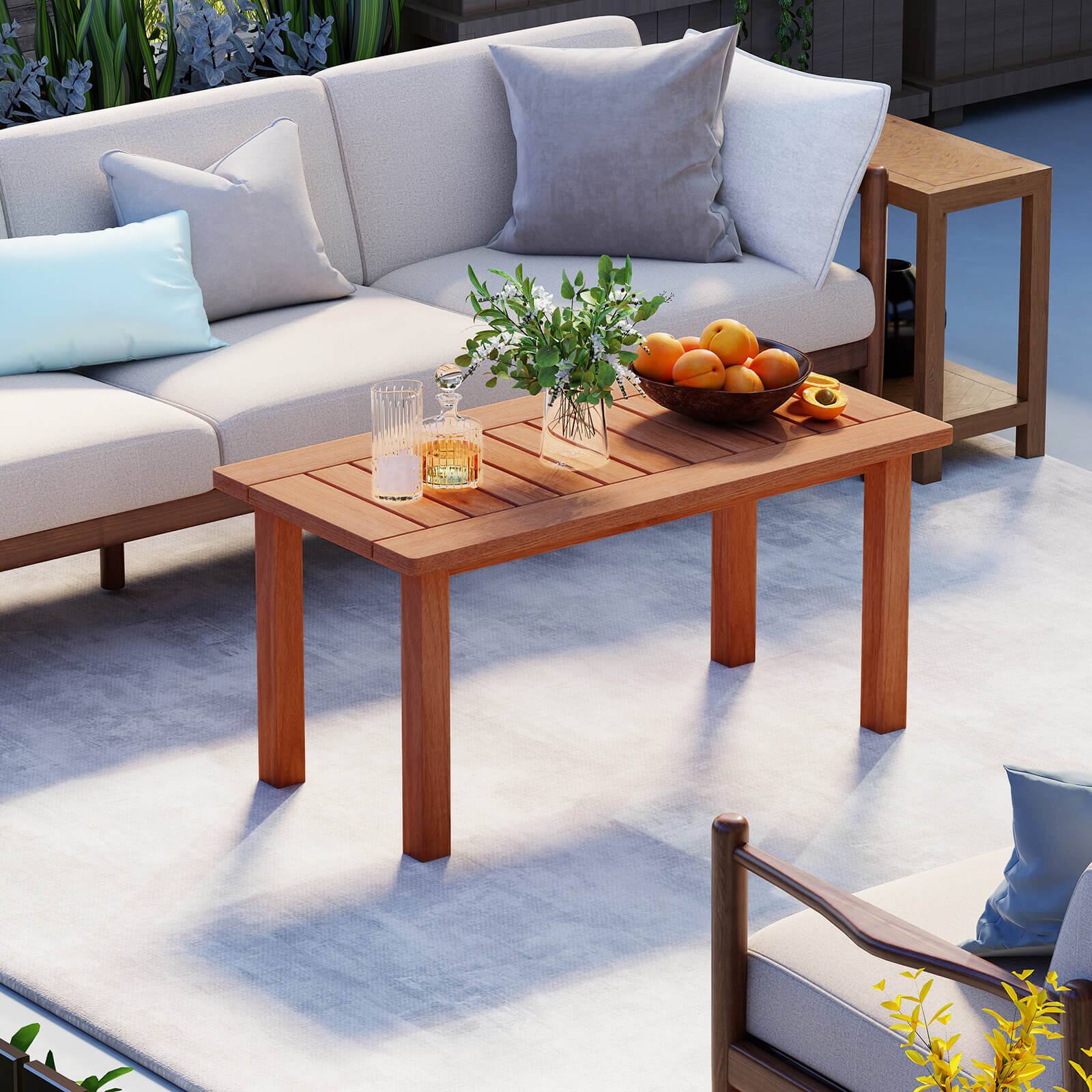 Alt View 1. Costway - Costway 35.5" Wooden Coffee Table with Slatted Tabletop Rectangular Outside Table for Deck - Orange.