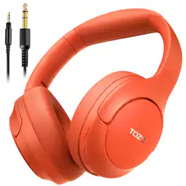 TOZO - HT2 Wired/Wireless Noise Cancelling Headphone, Bluetooth Over Ear Headphone, 60H, Hi-Res, APP, Foldable, Orange - Orange Red