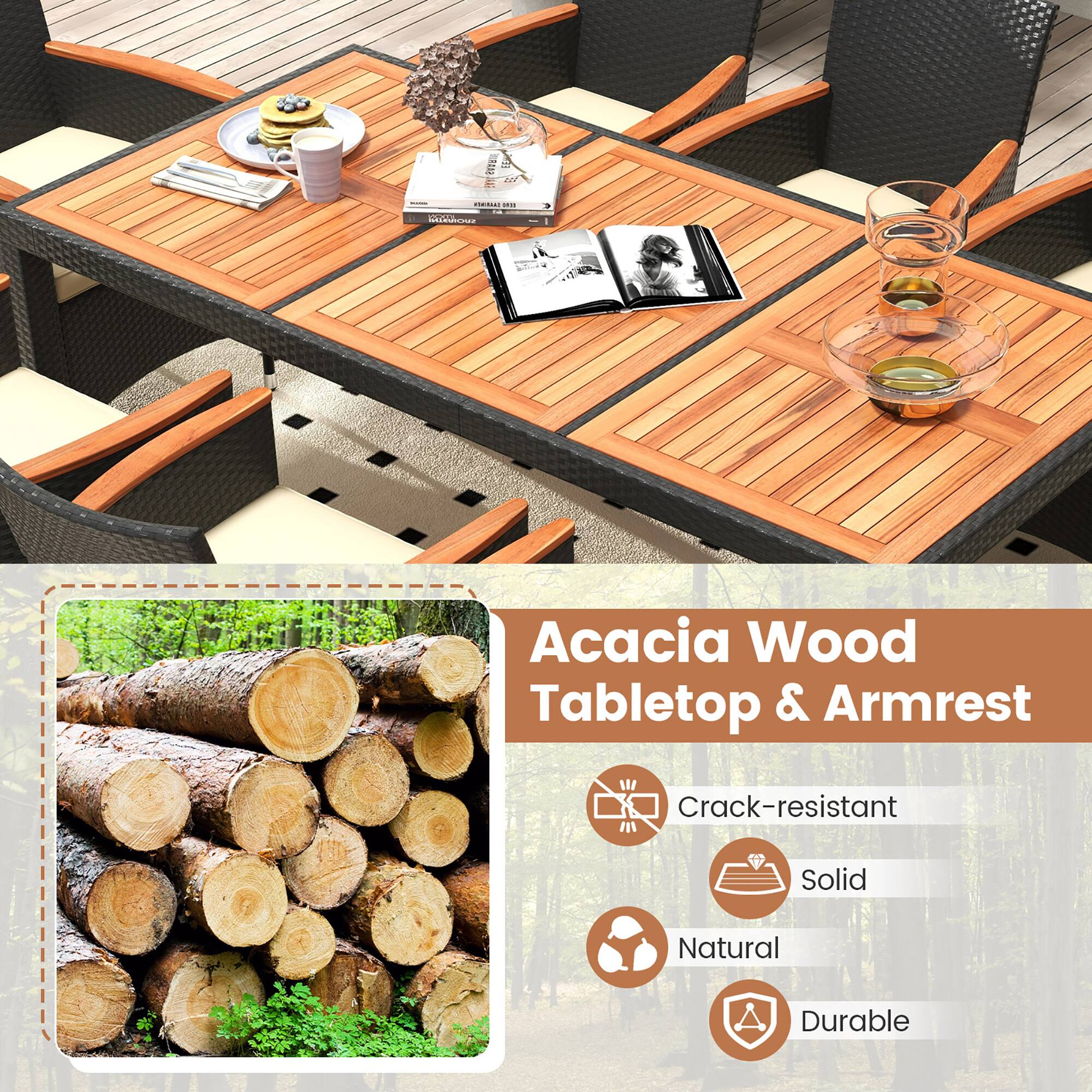 Acacia Wood Tabletop & Armrest

- Crack-resistant
- Solid
- Natural
- Durable