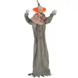 Ecooso - Halloween Animatronic Clown with Orange Hair Light Up Eyes Sound and Motion Activated - Multicolor
