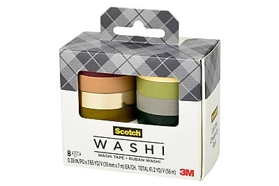 Scotch WASHI  
WASHI TAPE • RUBAN WASHI  
8 Rolls  
0.35 IN/PO x 7.55 YD/6.9 m EACH  
TOTAL 61.2 YD/56 m  
3M
