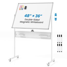 Gymax - 48'' x 36'' Mobile Whiteboard w/ Pegboard & Accessories Aluminum Frame for Home - White