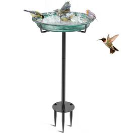 Dazzed Corner - Detachable Bird Bath Bowl Spa & Birdfeeder Freestanding with Metal Stake Stand - Retro Green