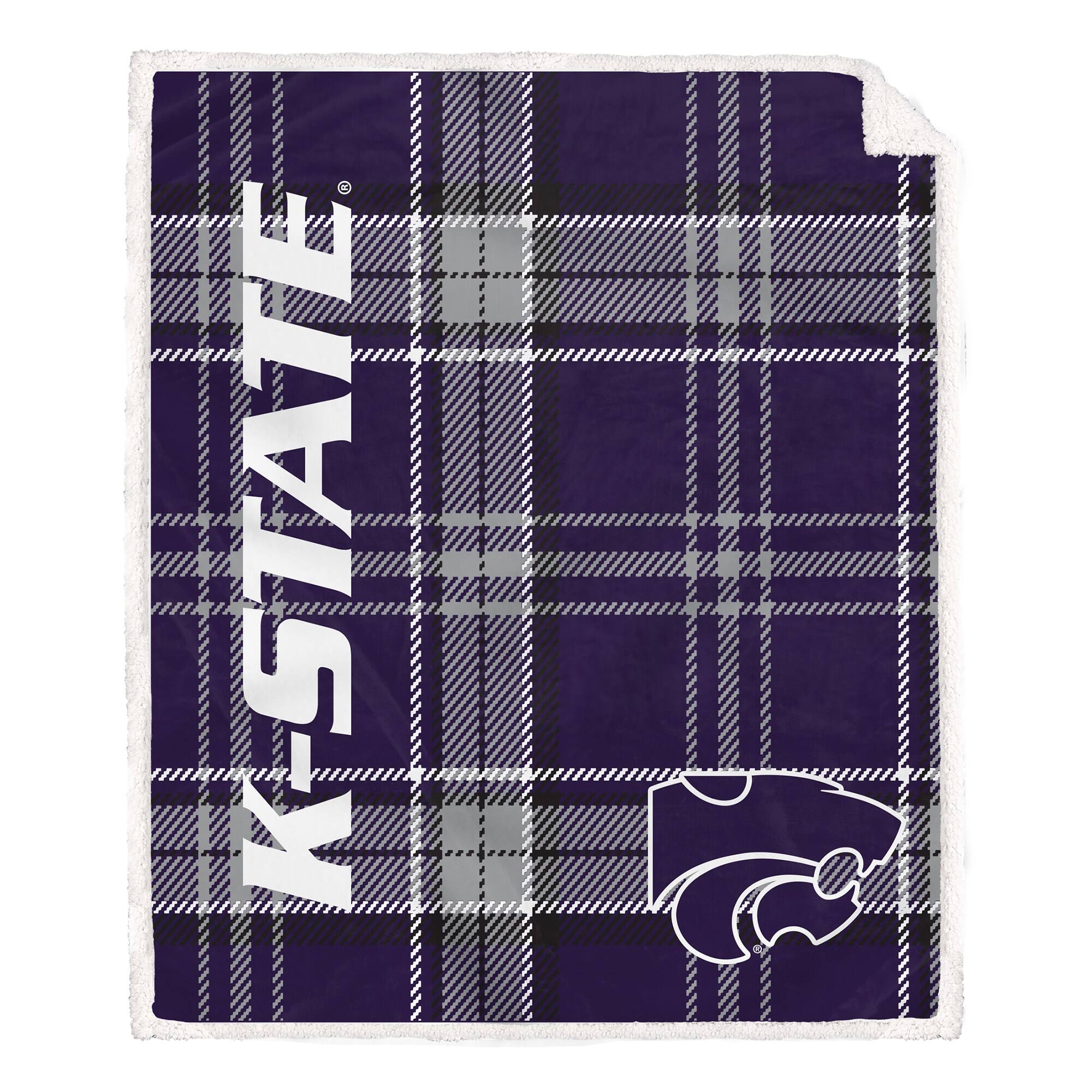 Front. Pegasus - Kansas State Wildcats 50" x 60" Playmaker Plaid Ultra Cozy Sherpa Throw - Multicolor.