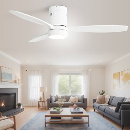 Front. Sofucor - 52IN Solid Wood Ceiling Fan with LED Light Remote Timer Reversible/Quiet 6 Speed Modern Bedroom Ceiling Fan - White.