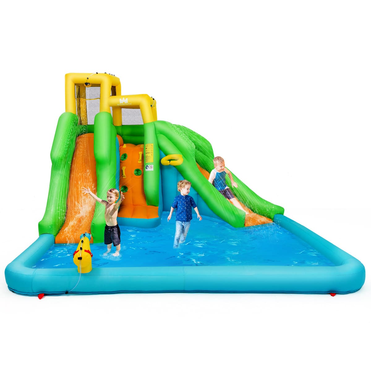 Front. Costway - Inflatable Water Park Bounce House w/Climbing Wall Two Slides and Splash Pool - Multicolor.