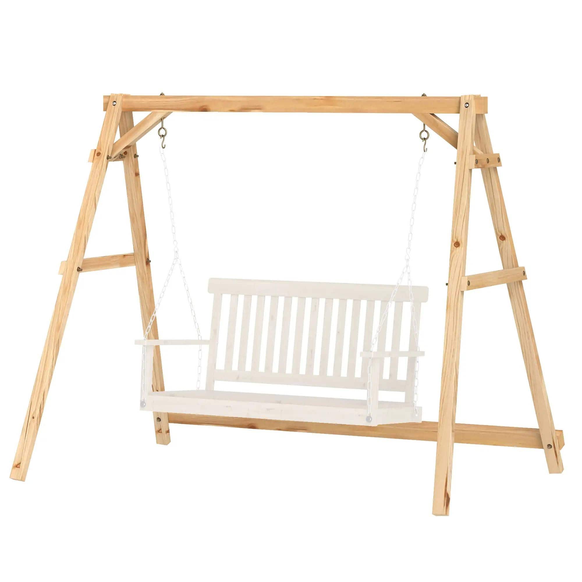 Resenkos - 3-Seat Wooden Swing Stand, Patio Swing With Tables, Outdoor Swing for Garden, Pool, Yard, Teak