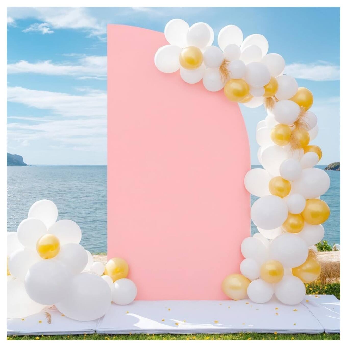 Angle. GARVEE - 5ft Wedding Arch Cover, Half Moon Top, Stretchy Backdrop for Celebratory Events, Pink, Elastic Spandex - Pink.