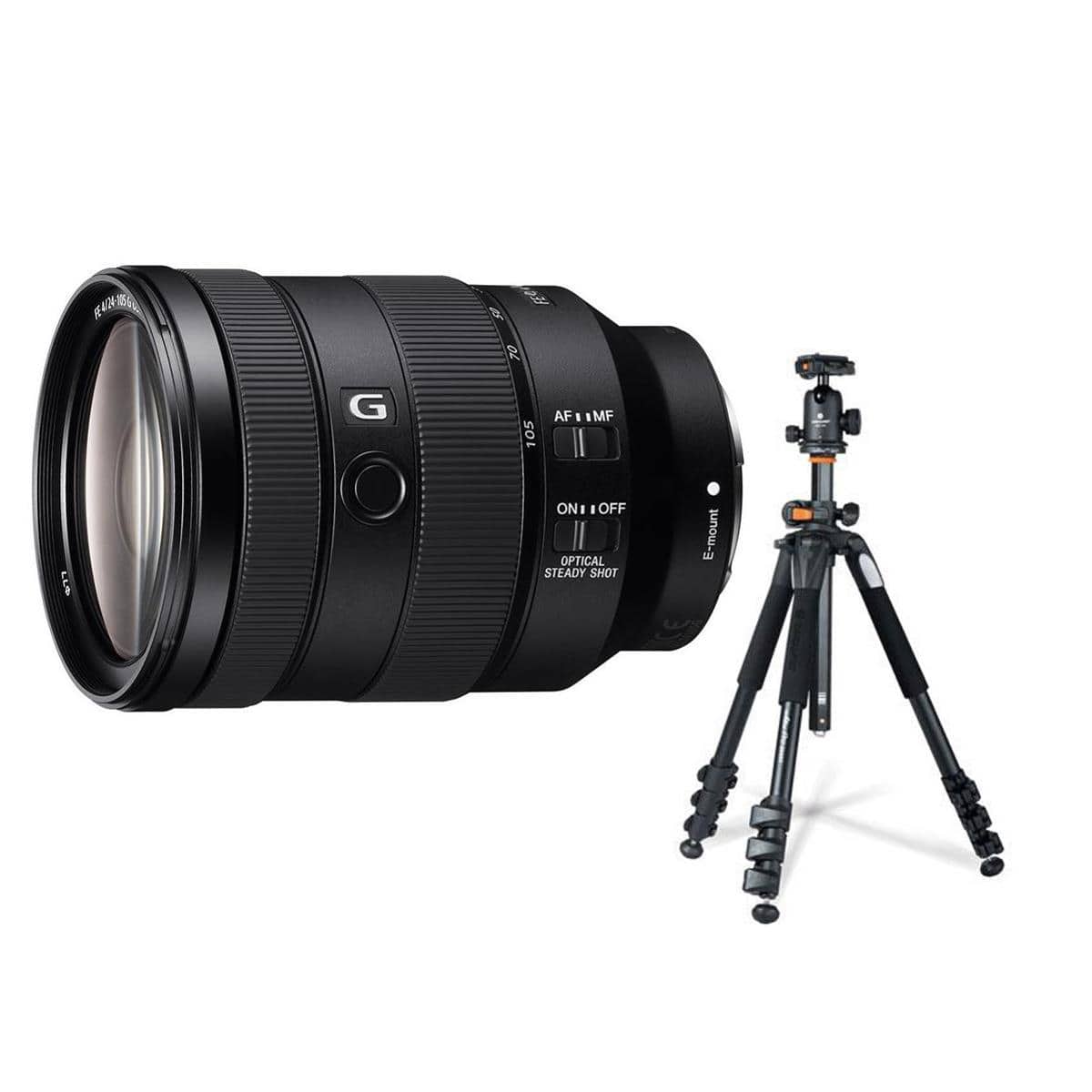 FE 24-105mm f/4 G OSS Lens for Sony E, Bundle with Takama 3-Section Aluminum Video Tripod with Fluid Head