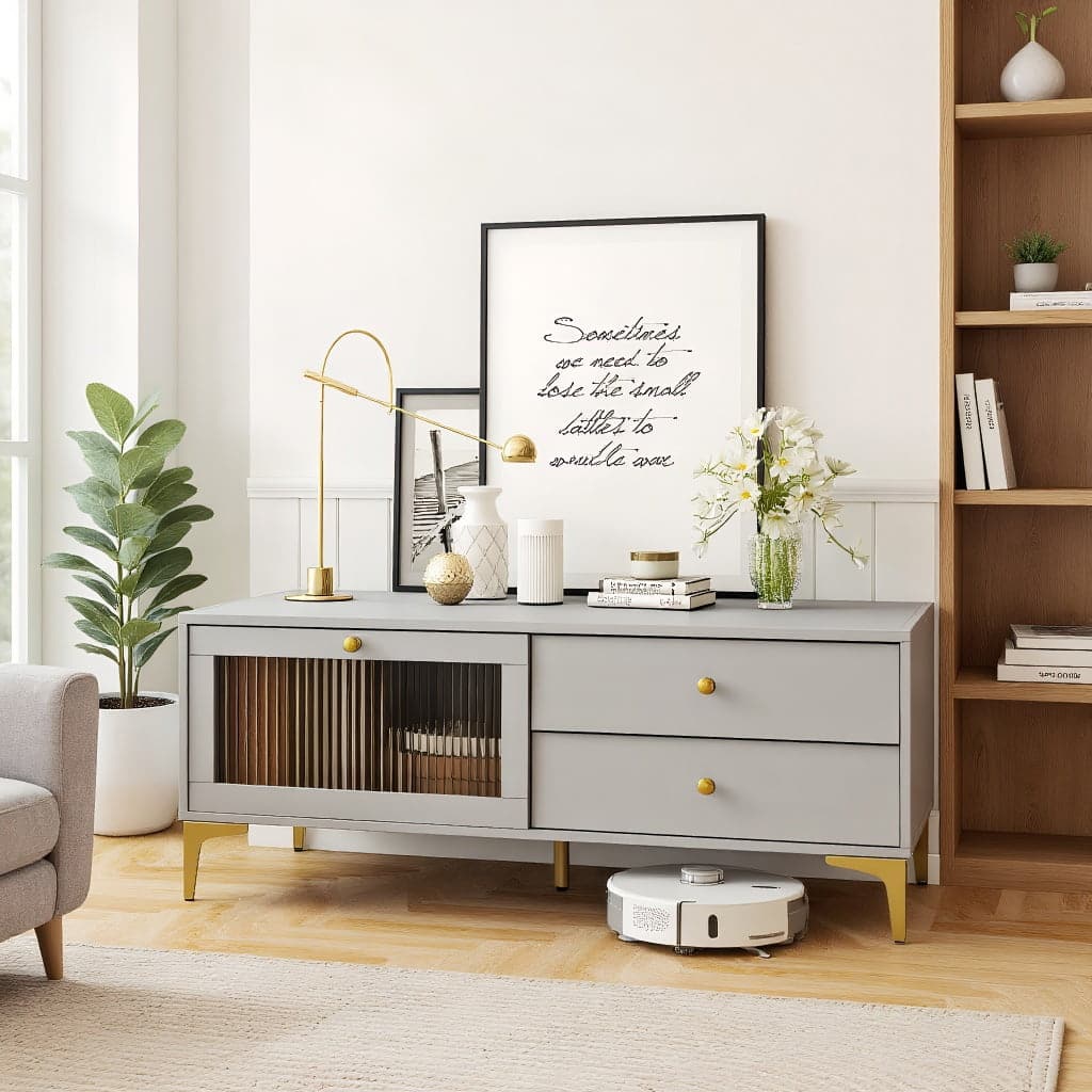 Kadyn - Entertainment TV Stand,Entertainment CenterTV Stand with Compartment and Drawers for 55 Inch TV - Gray