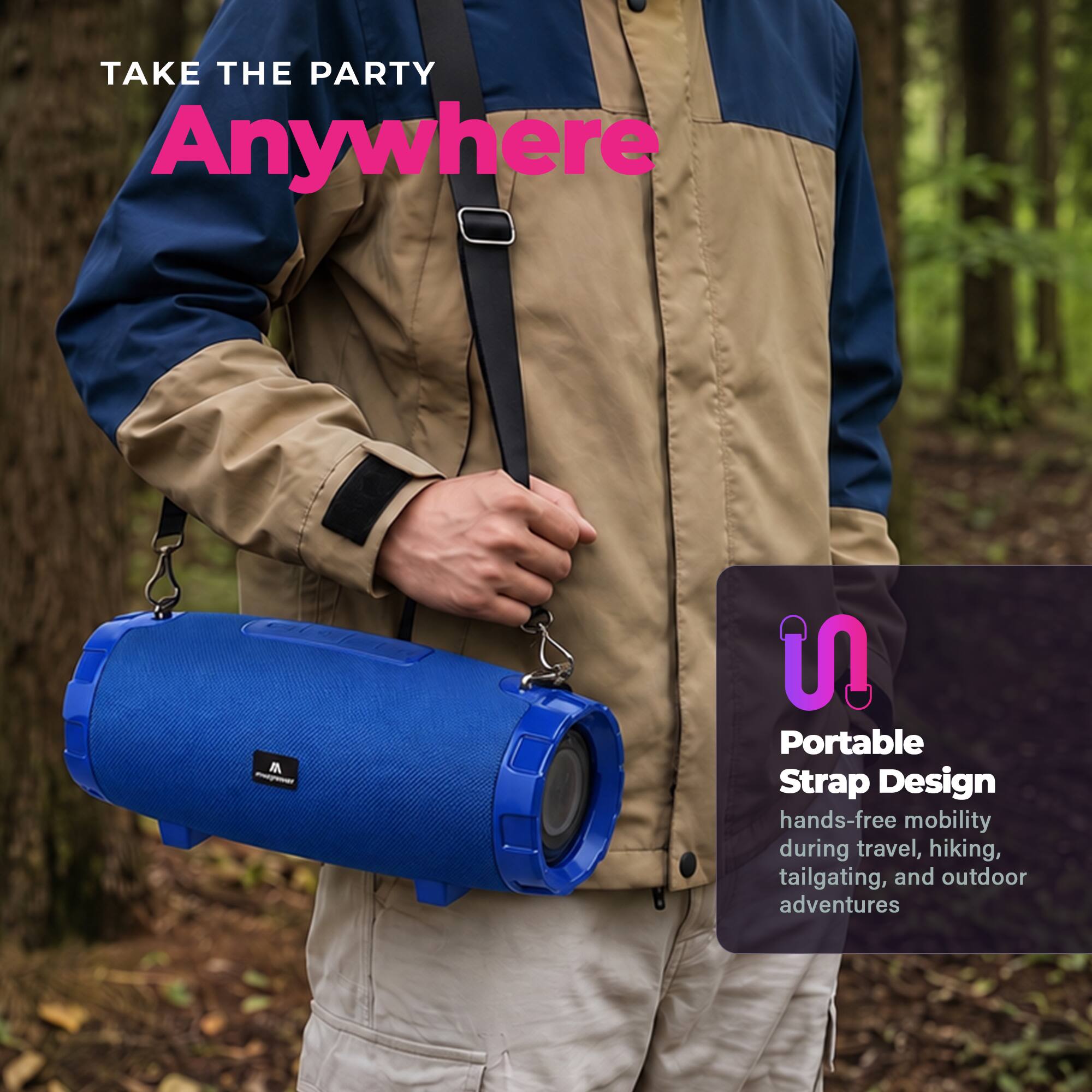 TAKE THE PARTY Anywhere

IN

Portable S Strap Design hands-free mobility during travel, hiking, tailgating, and outdoor adventures