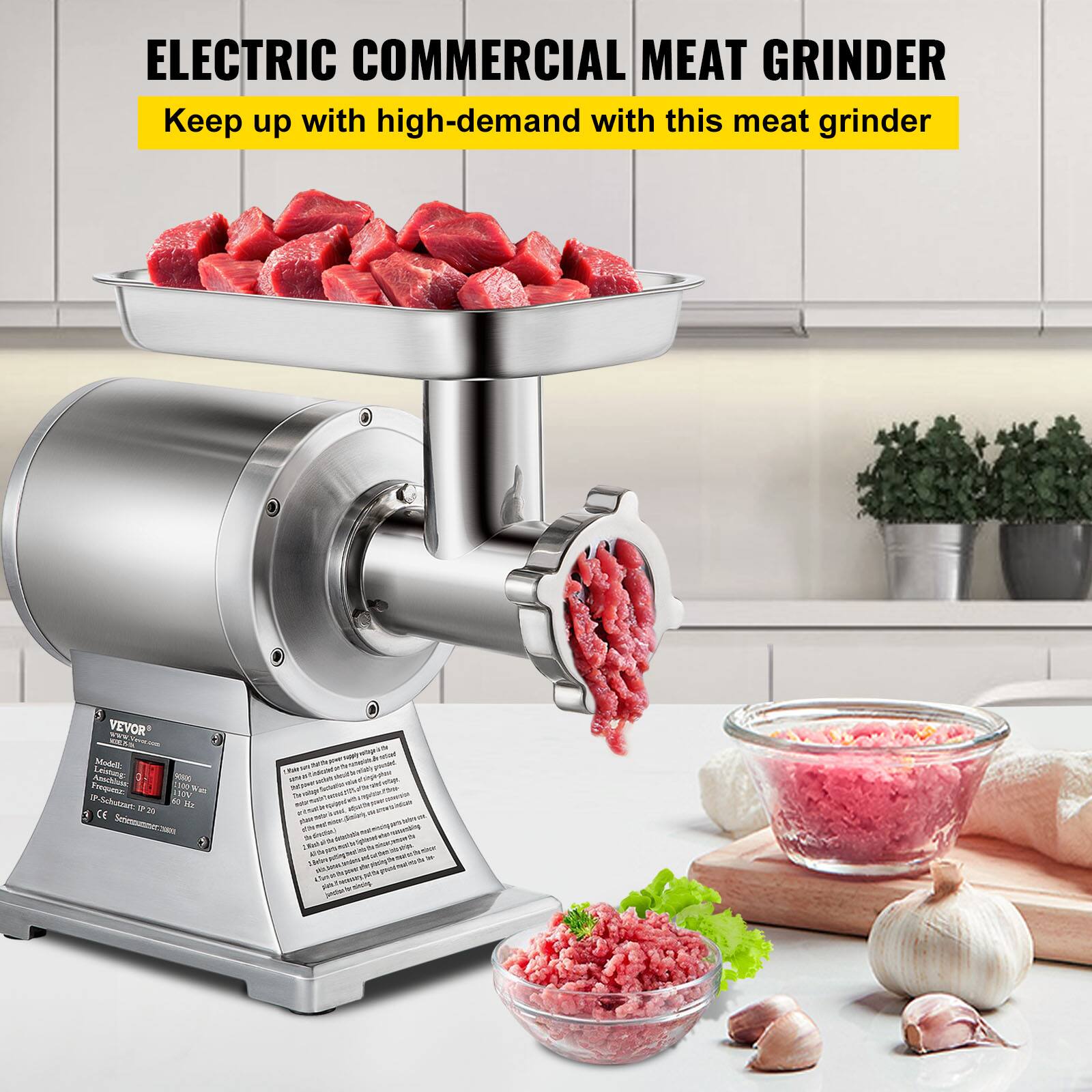ELECTRIC COMMERCIAL MEAT GRINDER
Keep up with high-demand with this meat grinder
VEVOR Model: 1S
Automatic
1000W
2000rpm
Suitable for all types of meat
CE
290V
Incorporated with a timer
